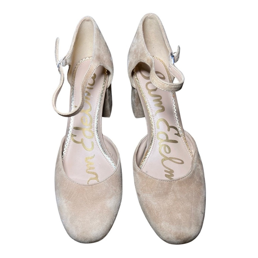 Sam Edelman size 9 M Clover style tan nude suede leather 3" block heels office